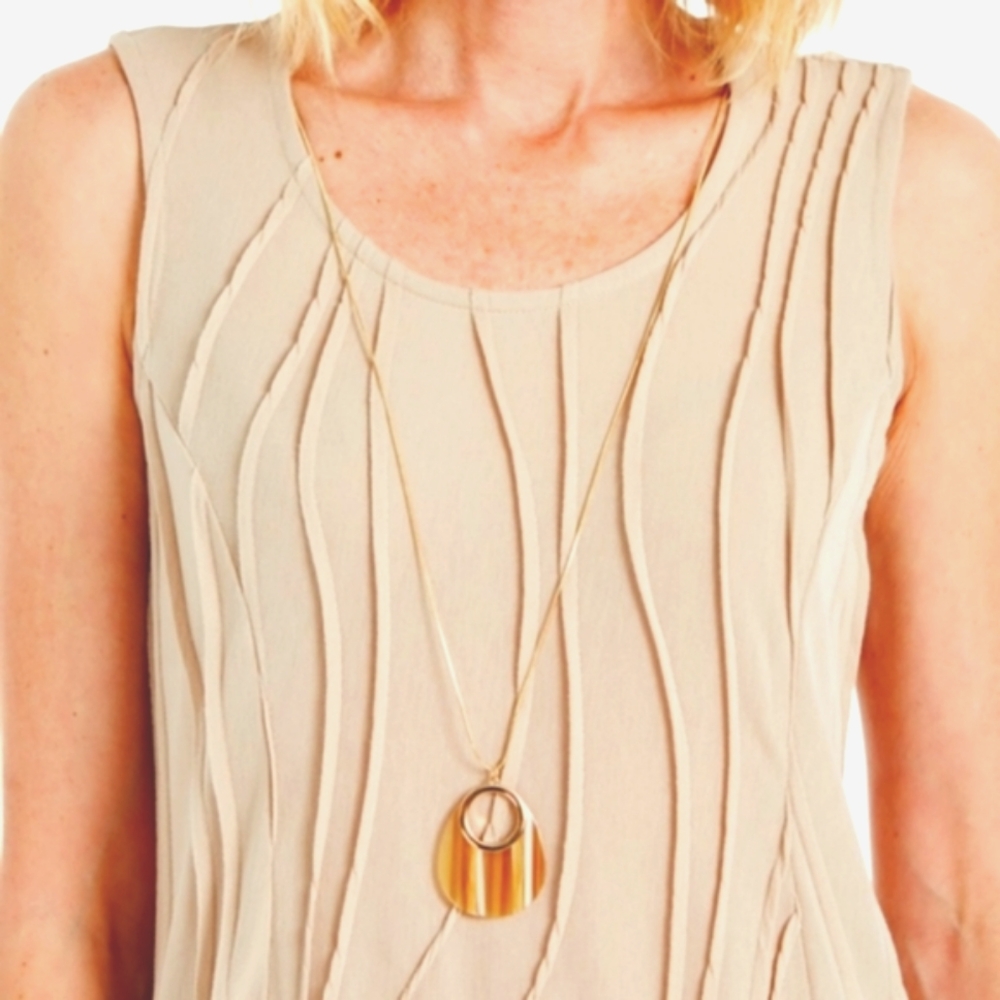 JM Collection dressy beige tank top with necklace, NEW